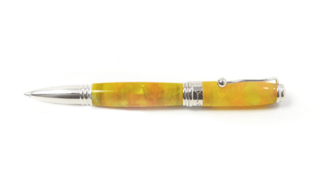 Jean-Pierre Lepine Indigo Classic Murano rollerball pen with spotted yellow design, showcasing its elegant, colorful ink pen style.
