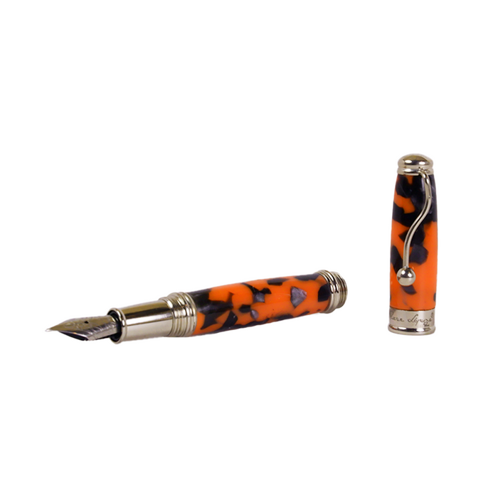 Jean-Pierre Lepine Indigo Classic Murano fountain pen with black and orange resin accents, elegant and stylish writing instrument