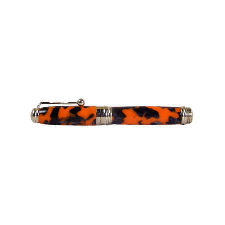 Jean-Pierre Lepine Indigo Classic Murano fountain pen with black and orange resin barrel and gold accents.