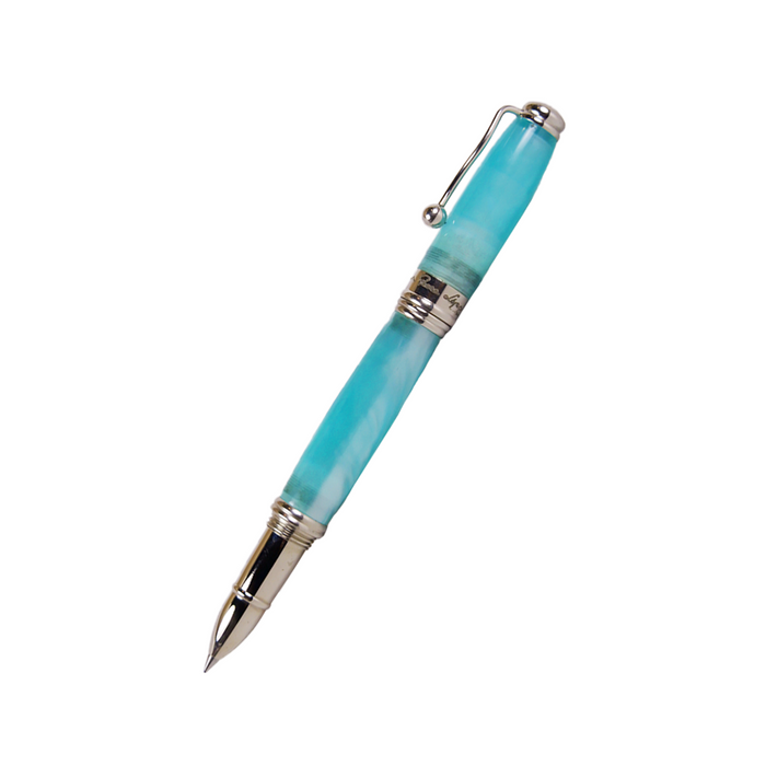 Jean-Pierre Lepine Indigo Classic Murano rollerball pen with blue-green ink and intricate Murano glass design.