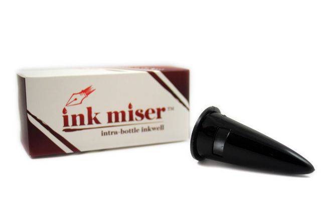 Transparent Ink Miser intra-bottle inkwell with clear glass design for safe ink storage and easy filling.