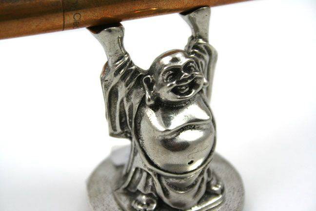 Jac Zagoory mini Happy Buddha pen holder, decorative pen rest with a cheerful Buddha design, perfect for desk organization.