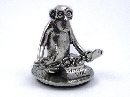 Jac Zagoory Write No Evil chained monkey hands mini pen holder with unique hand-shaped design for desk organization