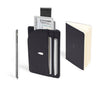 Jac Zagoory teal Inscribe wallet showing multiple card slots and sleek leather design.