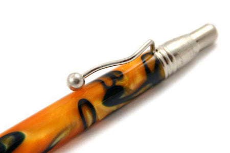 Jean-Pierre Lepine Indigo Classic Murano ballpoint pen with orange body and blue filet, featuring a sleek design.