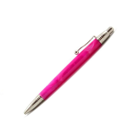 Jean-Pierre Lepine Indigo Classic Murano pink ballpoint pen with sleek design and gold accents, close-up view of the pen's tip and barrel.
