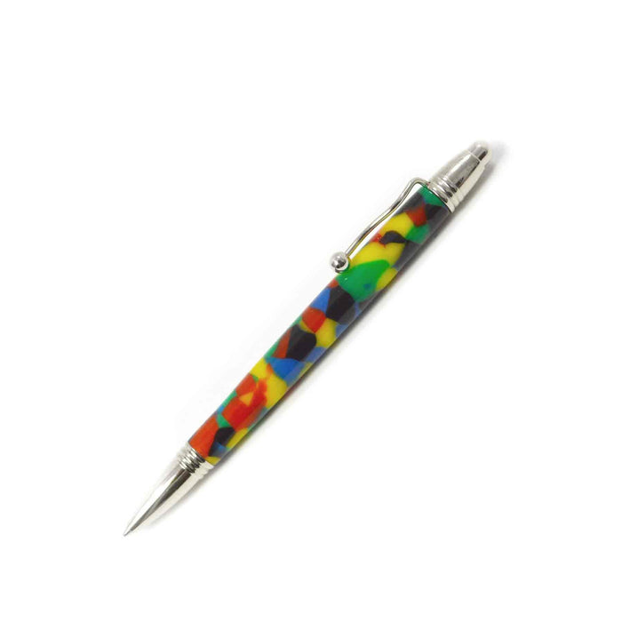 Jean-Pierre Lepine Indigo Classic Murano ballpoint pen with Tutti Fruti design, featuring colorful glass accents and a sleek metal body.