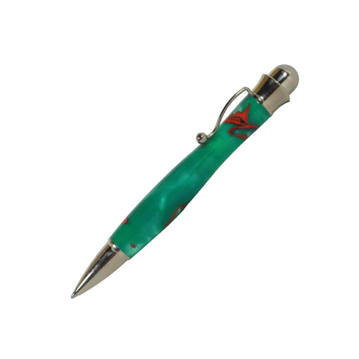 Jean-Pierre Lepine San Marco green ballpoint pen with red filet design, showcasing elegant craftsmanship and vibrant color.