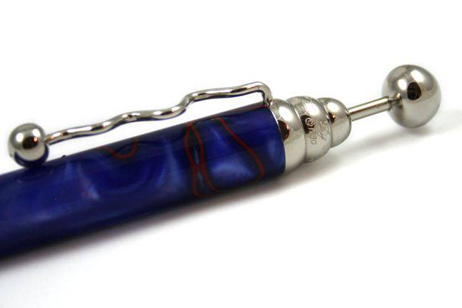 Blue Jean-Pierre Lepine Zig Zag ballpoint pen with red filet design, featuring a sleek, modern look and comfortable grip.
