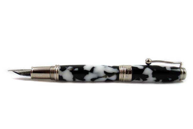 Jean-Pierre Lepine Indigo Classic Murano fountain pen with black and white design, fine nib, luxurious writing instrument.