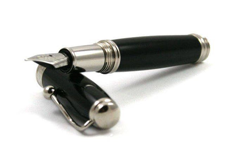Jean-Pierre Lepine Indigo Classic Murano fountain pen with black finish and fine nib, elegant writing instrument.