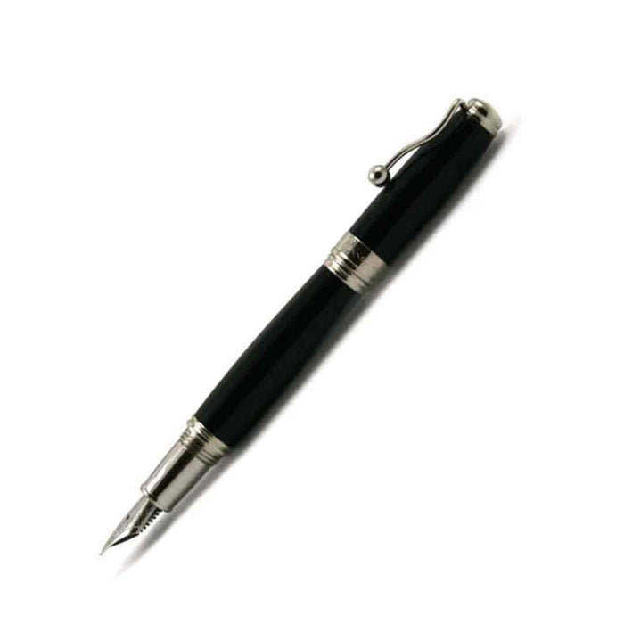 Jean-Pierre Lepine Indigo Classic Murano fountain pen with black finish and fine nib, showcasing elegant design and craftsmanship.