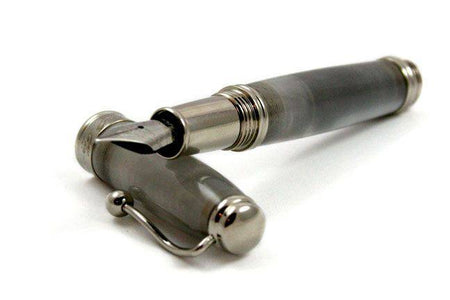 Jean-Pierre Lepine Indigo Classic Murano fountain pen with grey finish, fine nib, showcasing elegant design and craftsmanship.