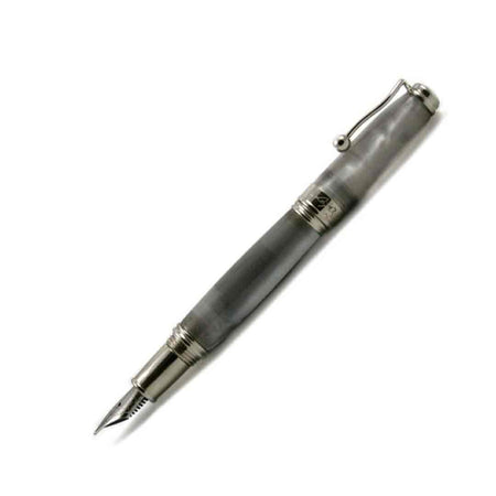 Jean-Pierre Lepine Indigo Classic Murano fountain pen with grey resin barrel and gold accents, featuring a fine nib.