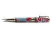 Jean-Pierre Lepine Indigo Classic Murano fountain pen with grey body and red filet detail, showcasing elegant craftsmanship.