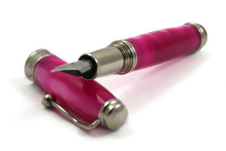 Jean-Pierre Lepine Indigo Classic Murano fountain pen with pink accents, showcasing a sleek and elegant design.