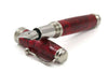 Jean-Pierre Lepine Indigo Classic Murano fountain pen with a red barrel and gold accents, showcasing a fine nib and elegant design.