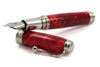 Jean-Pierre Lepine Indigo Classic Murano fountain pen with red body and yellow filet, showcasing elegant craftsmanship and fine detailing.
