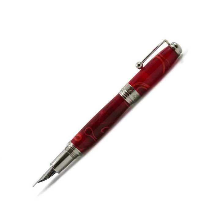 Jean-Pierre Lepine Indigo Classic Murano fountain pen in red with yellow filet, showcasing elegant design and fine craftsmanship.
