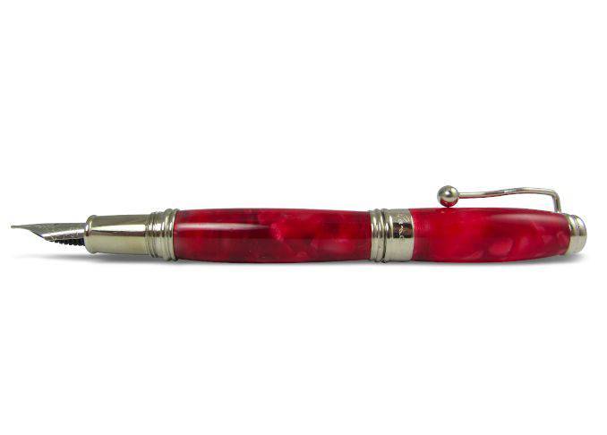 Jean-Pierre Lepine Indigo Classic Murano fountain pen with spotted red design, showcasing elegant craftsmanship and fine writing instrument.