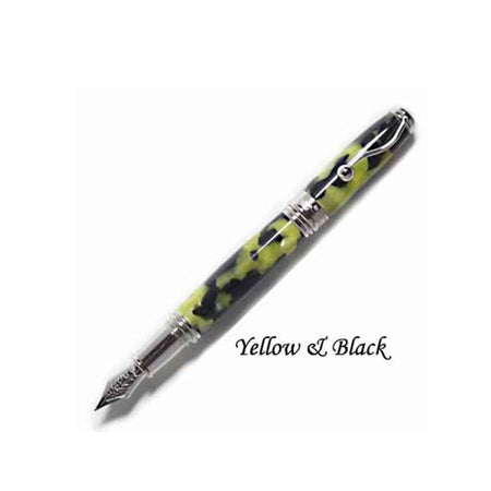 Jean-Pierre Lepine Indigo Classic Murano fountain pen with yellow and black design, featuring a fine nib.