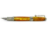 Jean-Pierre Lepine Indigo Classic Murano fountain pen with yellow-orange body and fine nib, showcasing elegant craftsmanship.