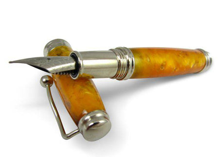 Jean-Pierre Lepine Indigo Classic Murano fountain pen with yellow-orange resin body and gold accents.