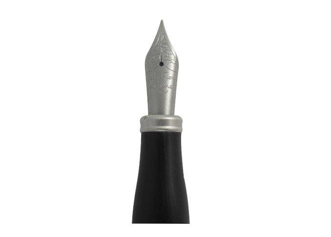 Jean-Pierre Lepine Winston fountain pen in black with matte chrome accents, showcasing its elegant design and fine writing tip.