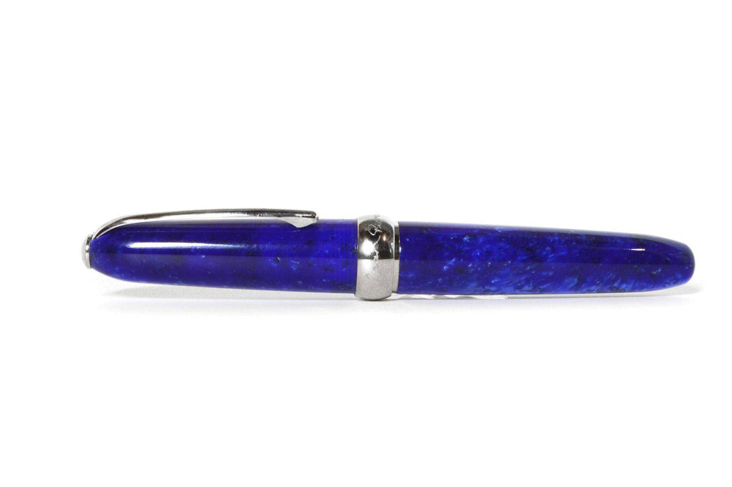 Blue Jean-Pierre Lepine Winston fountain pen with chrome accents, showcasing a sleek design and fine nib.