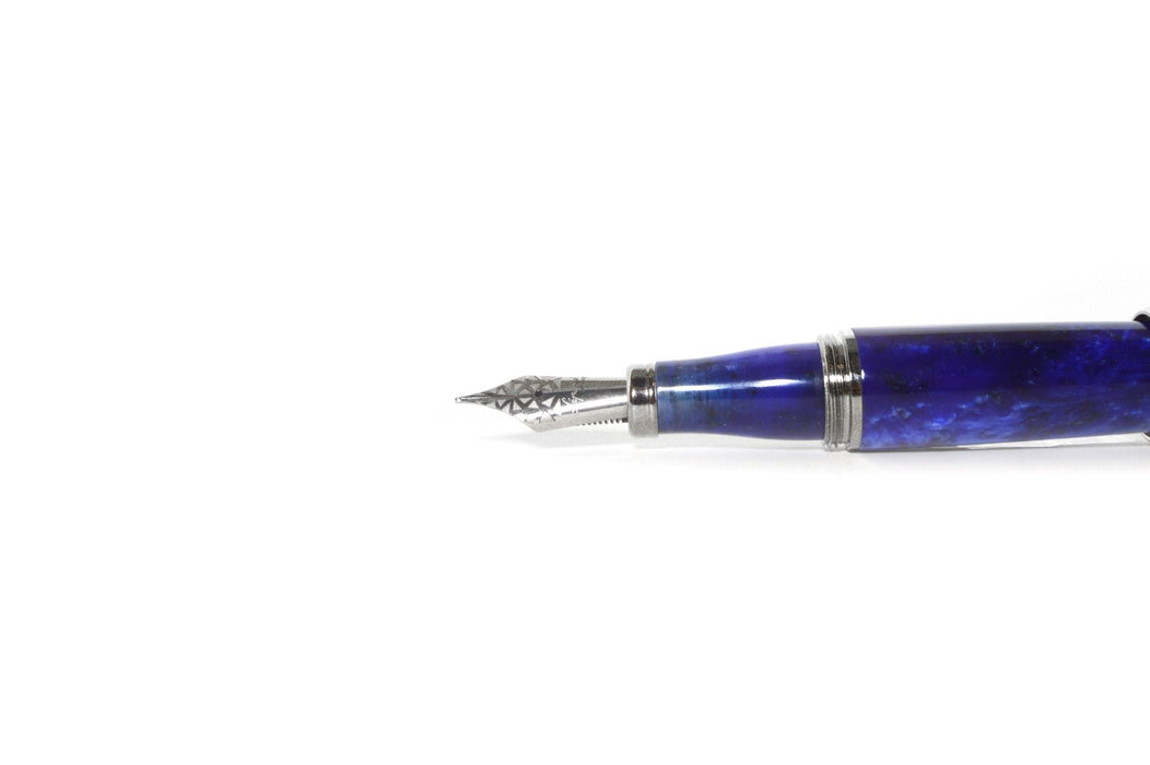Jean-Pierre Lepine Winston fountain pen in blue with chrome accents, featuring a sleek design and fine nib.