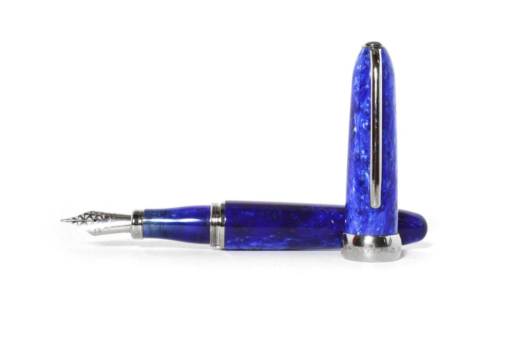 Jean-Pierre Lepine Winston fountain pen in blue with chrome accents, featuring a sleek design and fine writing nib.