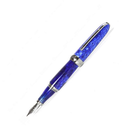 Jean-Pierre Lepine Winston fountain pen with blue barrel and chrome accents, displayed on a white background.