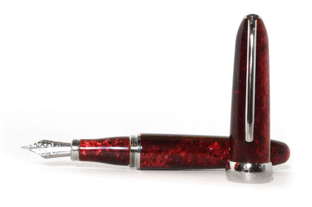 Jean-Pierre Lepine Winston fountain pen in red with chrome accents, showcasing a sleek design and fine writing tip.