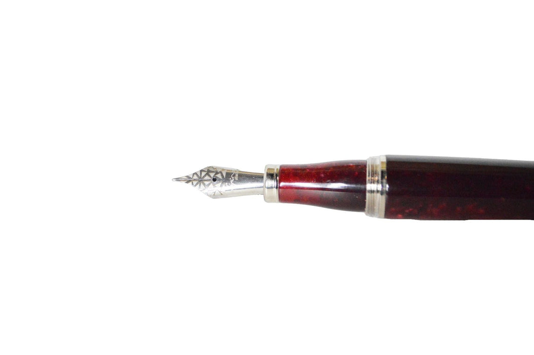 Jean-Pierre Lepine Winston fountain pen in red with chrome accents, featuring a sleek, polished design and fine nib.