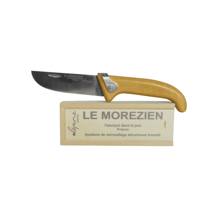 Jean Pierre-Lepine Le Morezien box wood club knife, handcrafted French pocket knife with intricate details and polished wood handle.
