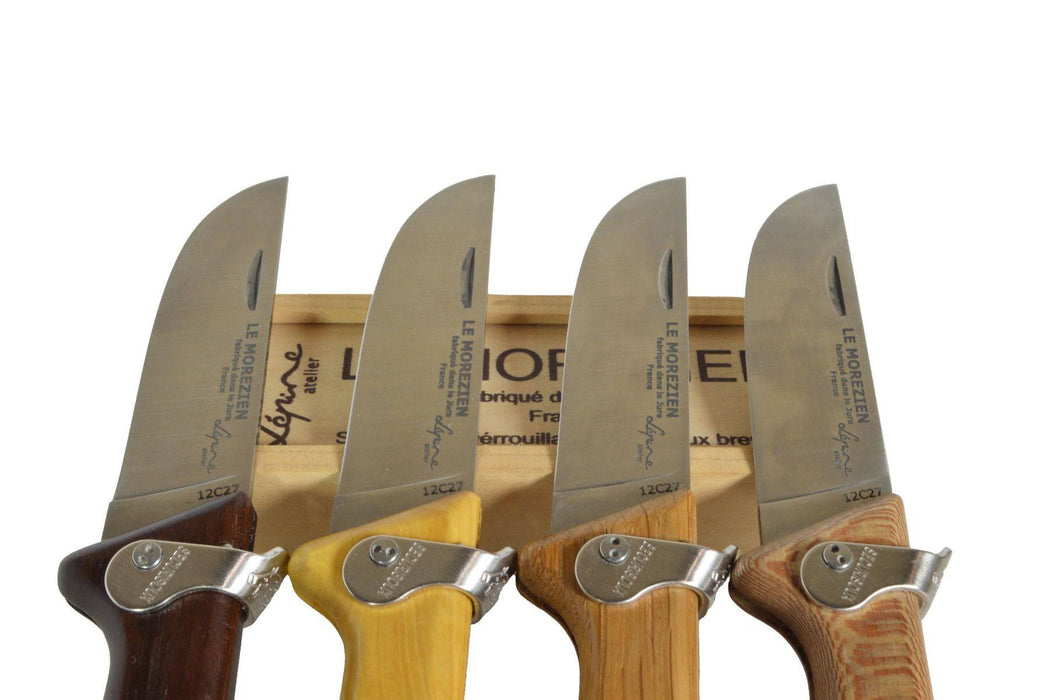 Jean Pierre-Lepine Le Morezien Morta Wood club knife with a sleek blade and wooden handle, crafted by Jean-Pierre Lepine.