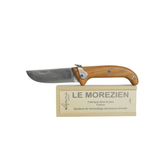 Jean Pierre-Lepine Le Morezien Olivier Club Knife with stainless steel blade and wooden handle, detailed close-up image.