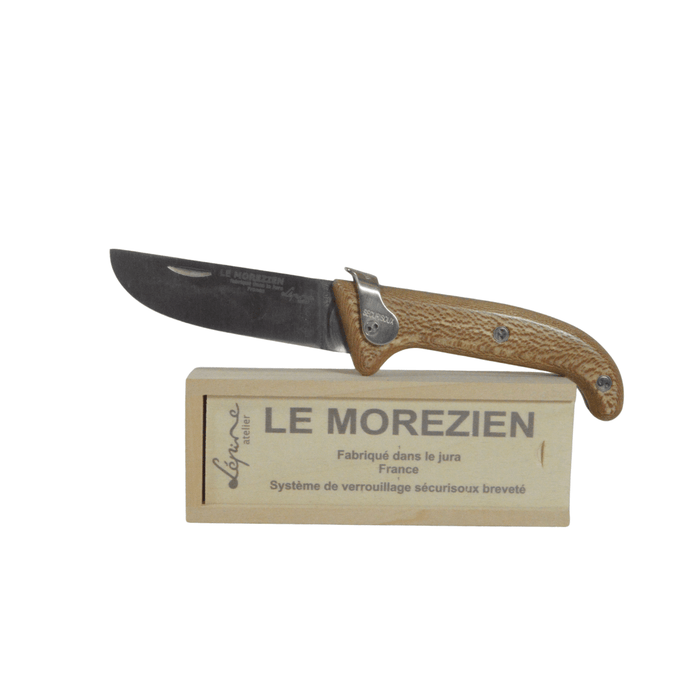 Jean Pierre-Lepine Le Morezien Plane Tree Club Knife with polished blade and wooden handle, displayed on a neutral background.