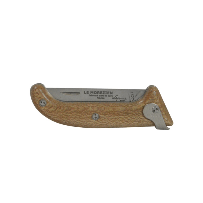 Jean Pierre-Lepine Le Morezien Plane Tree Club Knife with polished wooden handle and stainless steel blade.