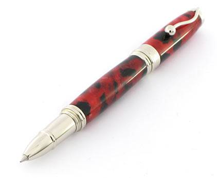 Jean-Pierre Lepine Indigo Classic Murano rollerball pen with black and red accents, elegant writing instrument.