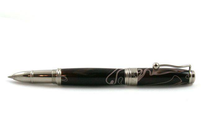 Jean-Pierre Lepine Indigo Classic Murano rollerball pen with brown finish and beige filet, elegant writing instrument design.