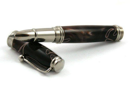 Jean-Pierre Lepine Indigo Classic Murano rollerball pen with brown barrel and beige filet, elegant writing instrument.