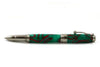 Jean-Pierre Lepine Indigo Classic Murano rollerball pen with green body and red filet design, showcasing elegant craftsmanship.