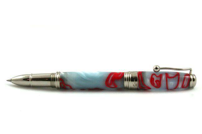 Jean-Pierre Lepine Indigo Classic Murano rollerball pen in grey with red filet, showcasing elegant design and fine craftsmanship.