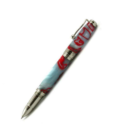 Jean-Pierre Lepine Indigo Classic Murano rollerball pen in grey with red filet, featuring a sleek design and smooth writing tip.