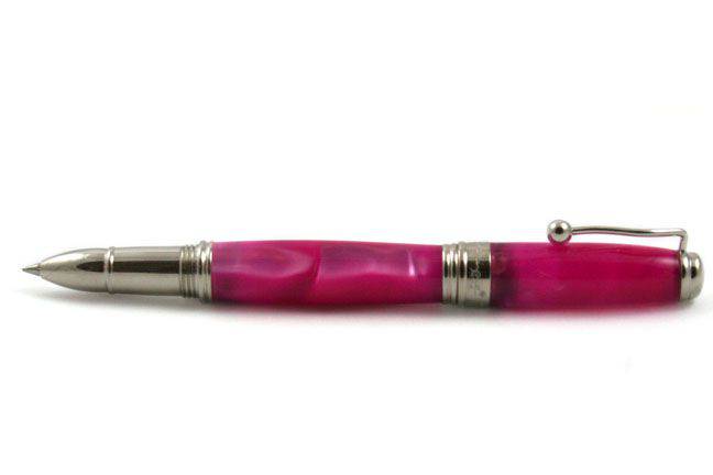 Jean-Pierre Lepine Indigo Classic Murano rollerball pen with pink accent, showcasing elegant design and smooth writing tip.
