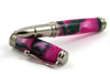 Jean-Pierre Lepine Indigo Classic Murano rollerball pen with pink body and green filet, elegant writing instrument.