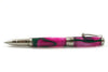 Jean-Pierre Lepine Indigo Classic Murano rollerball pen in pink with green filet, showcasing elegant glass design and fine craftsmanship.