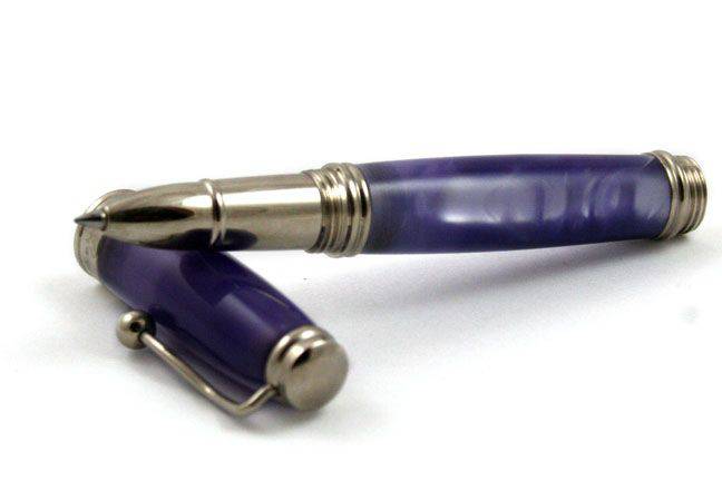 Jean-Pierre Lepine Indigo Classic Murano violet rollerball pen with sleek design and elegant glass accents.