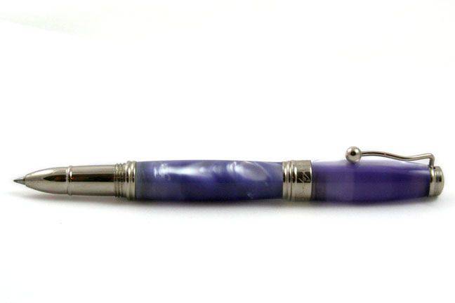 Jean-Pierre Lepine Indigo Classic Murano rollerball pen with violet ink and decorative Murano glass design.